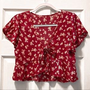 Floral Front-Tie Ruffle Top